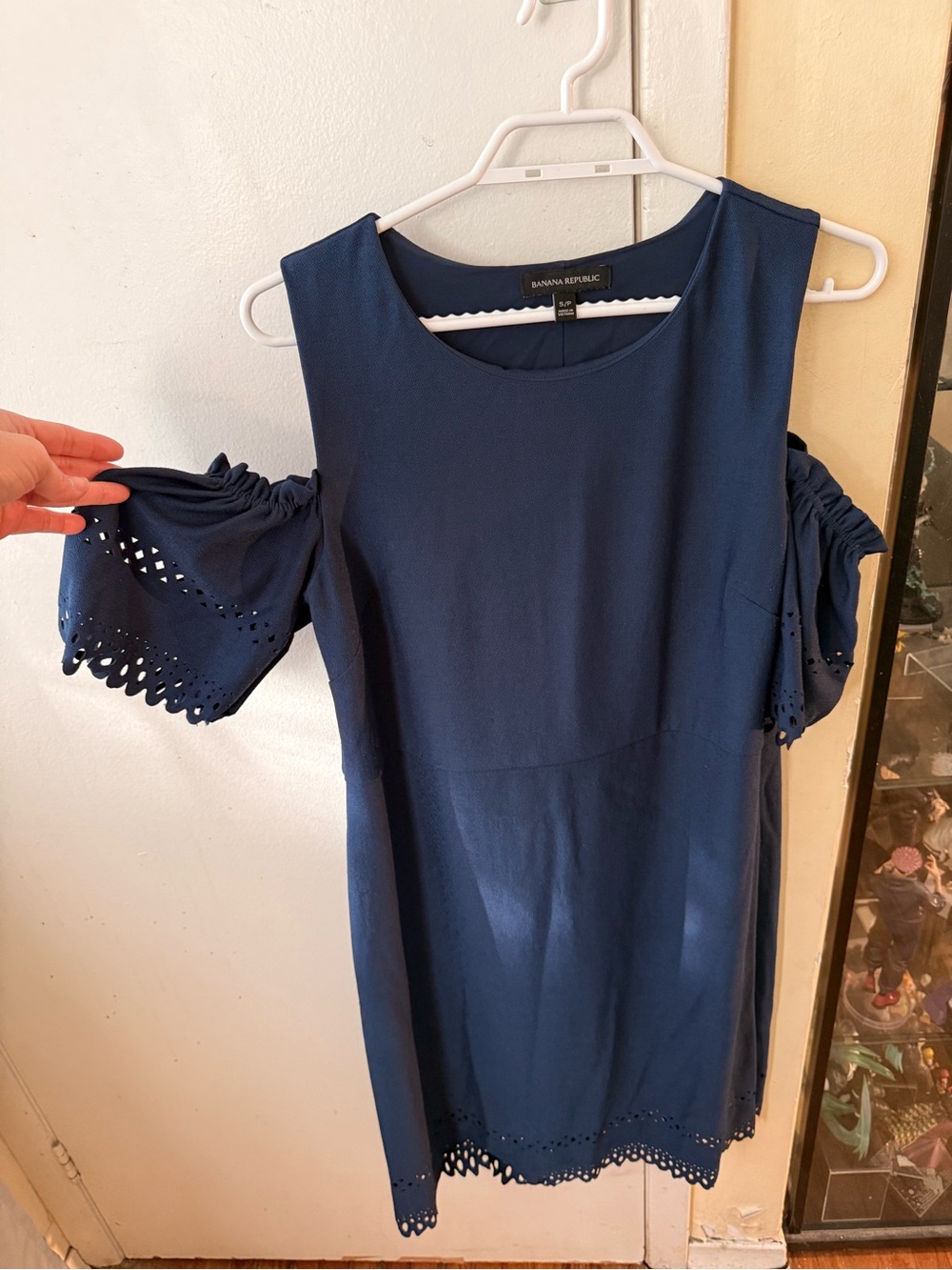 Banana Republic Navy Eyelet Cold-Shoulder Dress